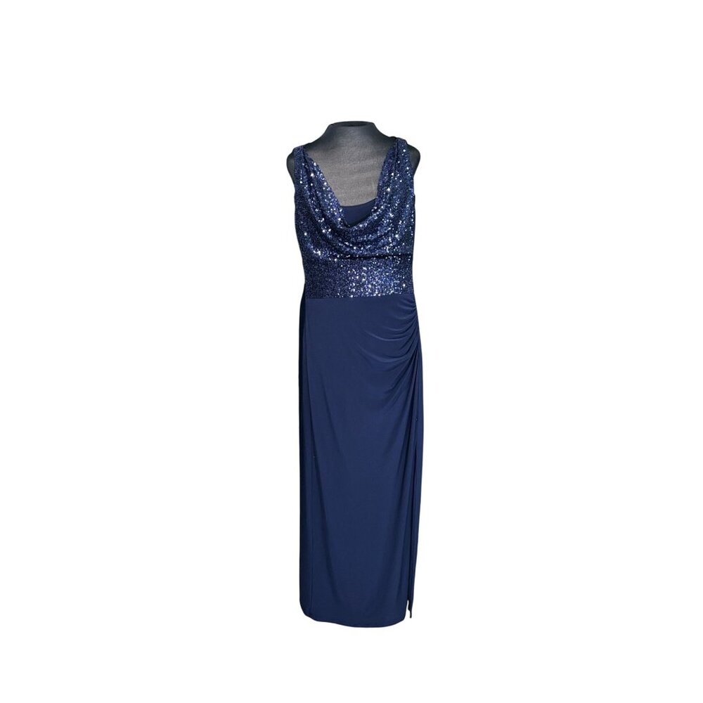 Lauren Ralph Lauren Navy Sequin Cowl Neck Sleeveless Evening Gown Size 16